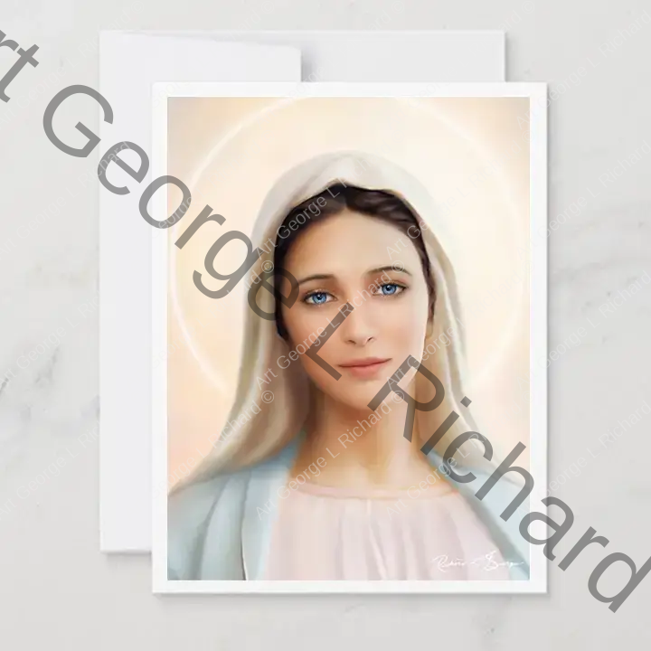 Our Lady of Medjugorje Tihaljina with Blue Eyes Note Card Display Image 1