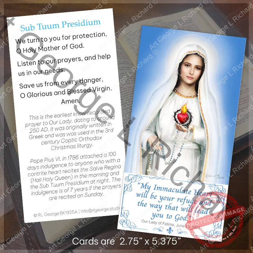 Our Lady of Fatima Immaculate Heart of Mary Bookmark Sub Tuum