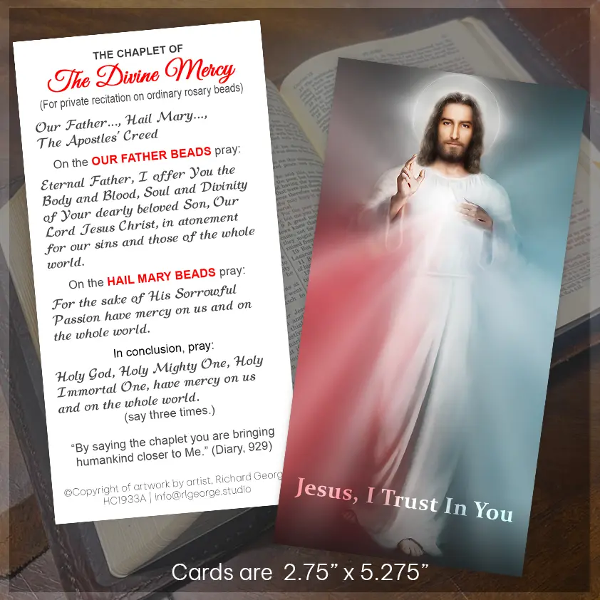 The Divine Mercy Bookmark Prayer Card Display Image