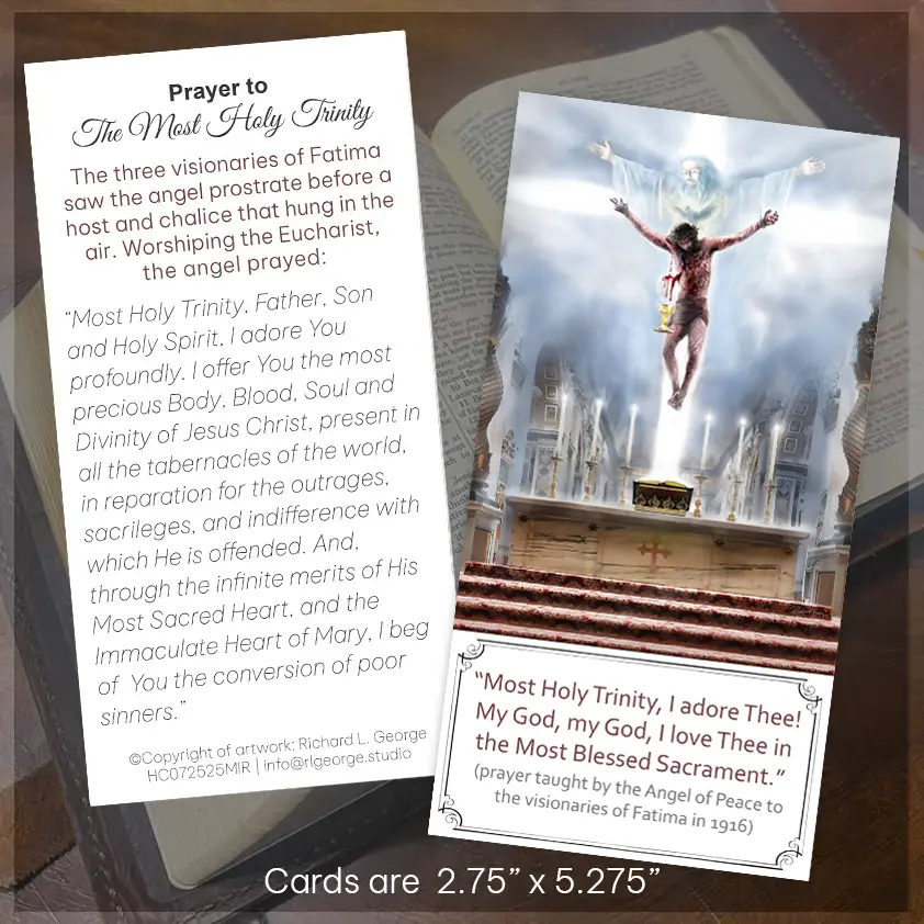 The Most Holy Trinity of the Most Blessed Sacrament Bookmark Prayer Card Display Image