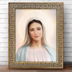 Our Blessed Mother Medjugorje BROWN EYES Gold frame with crosses Display Image