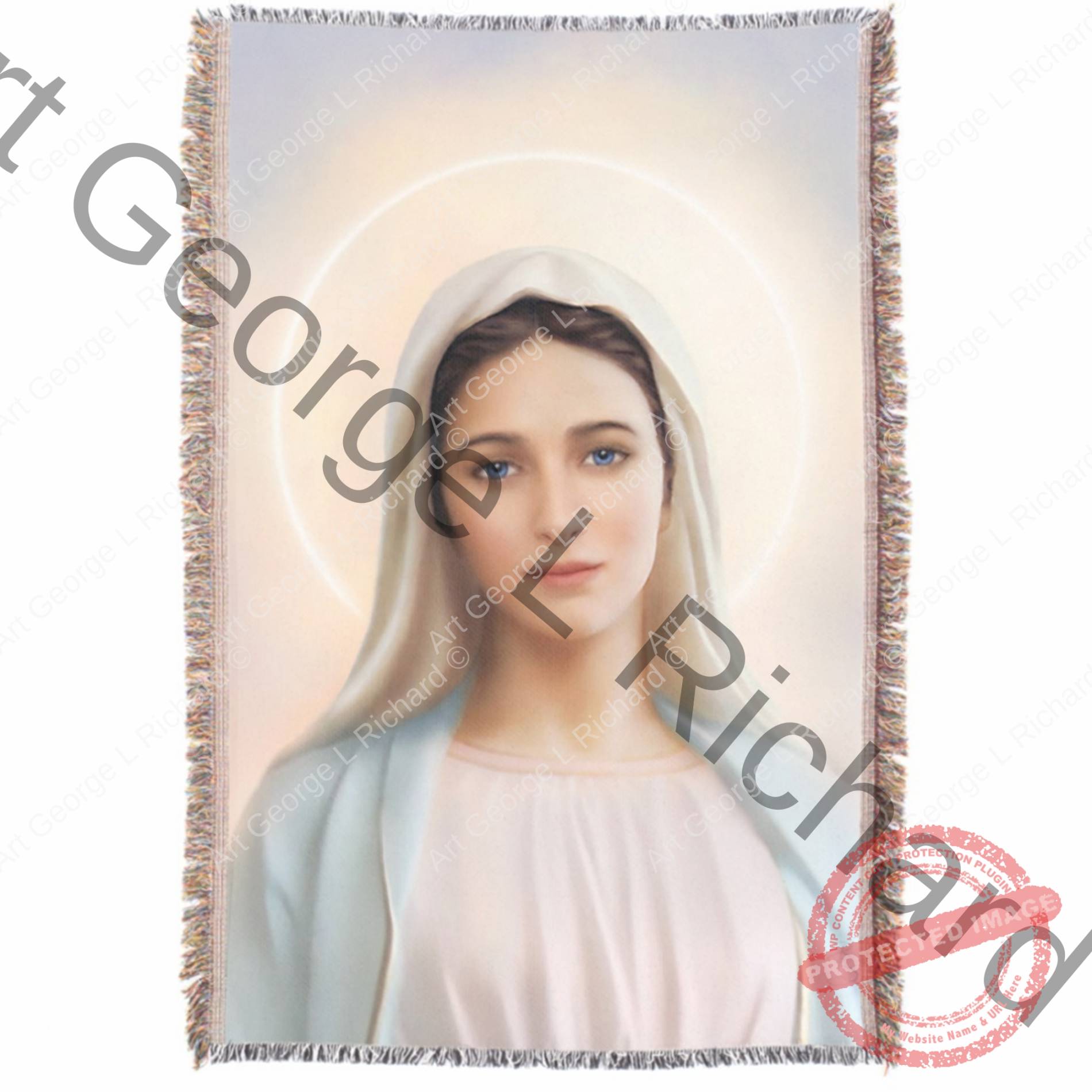 Our Lady of Tihaljina Blue eyes_Woven Throw Blanket Diplay