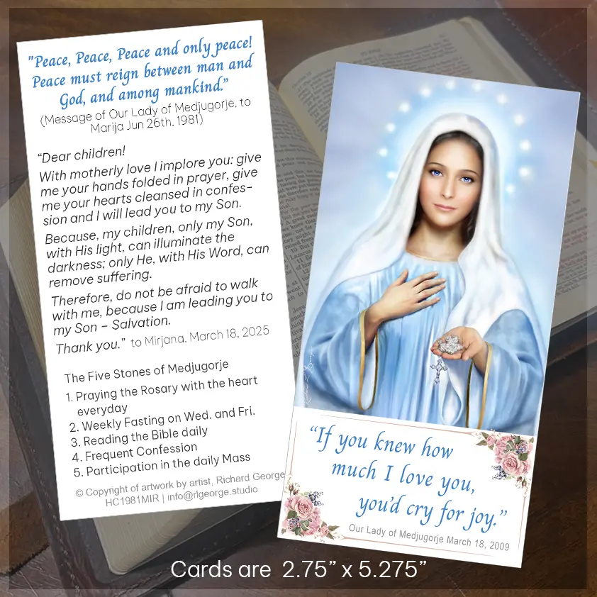 Medjugorje 5 Stones Back of Book Mark Card Display image