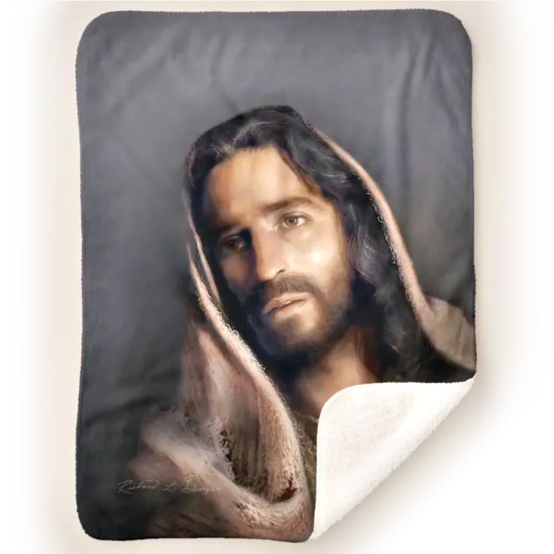 Portrait of the Christ - Merciful Savior Sherpa Blanket display image