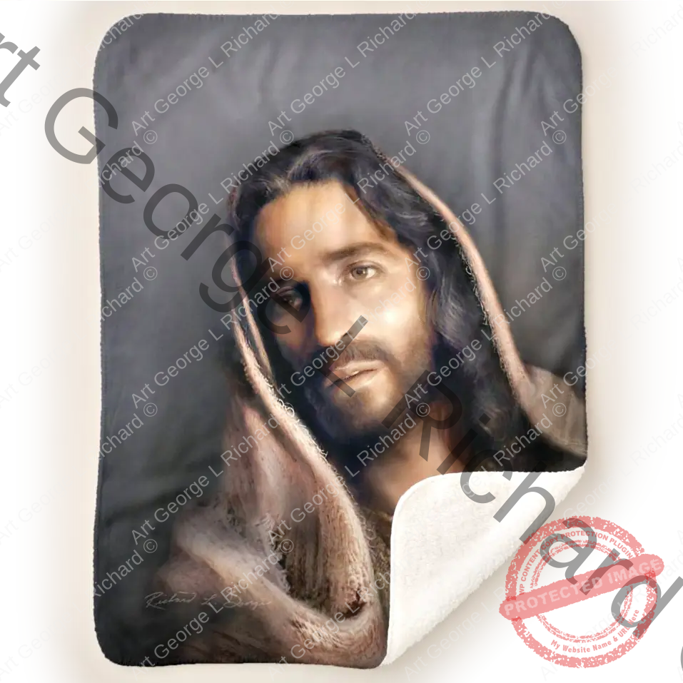 Portrait of the Christ - Merciful Savior Sherpa Blanket display image