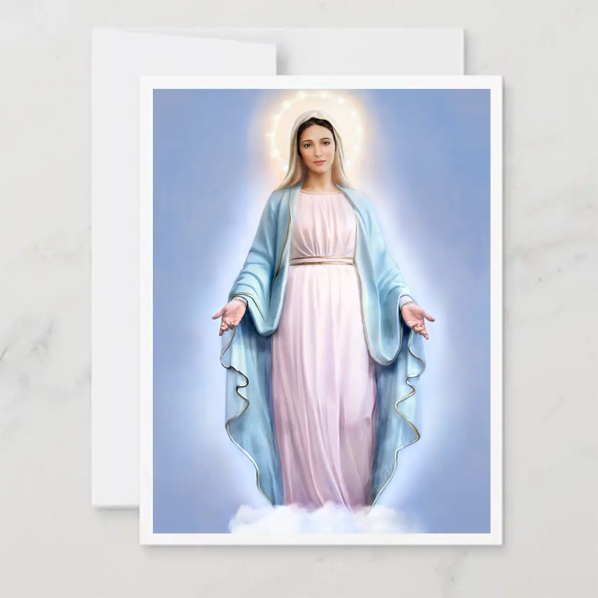 Our Lady of Medjugorje-Our Lady of Grace Full Image with Brown Eyes Note Card Front Display Image