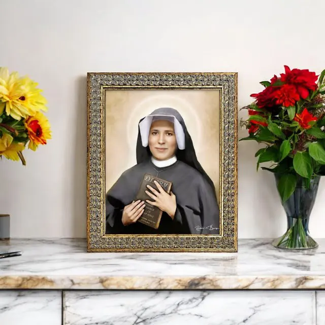 Saint Maria Faustina print with Gold Crux frame
