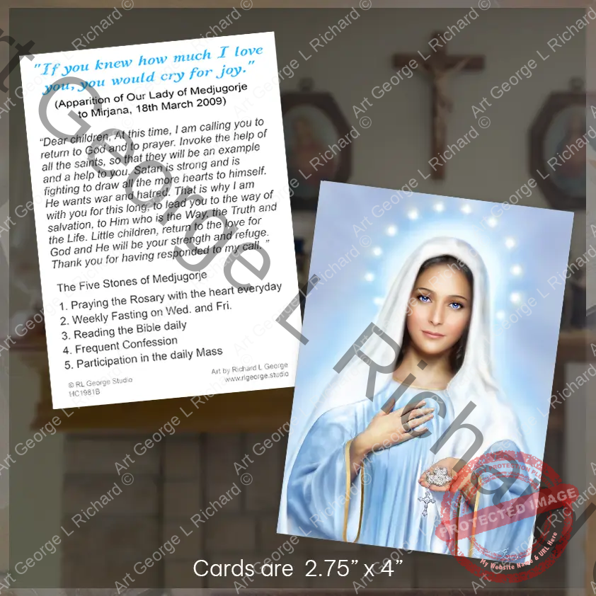 Our Lady of Medjugorje Messages Prayer Card Display Card Front and Back