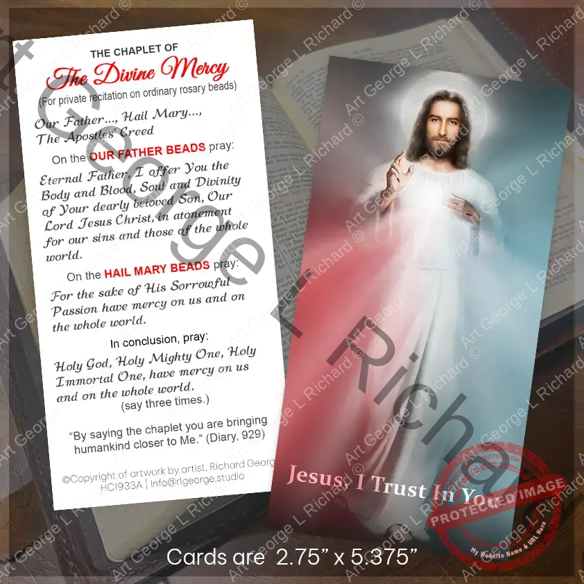 The Divine Mercy Bookmark Prayer Card Display Image
