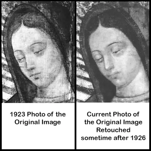 Photograph of Our-Lady-of-Guadalupe Tilma 1923-vs-after-1926