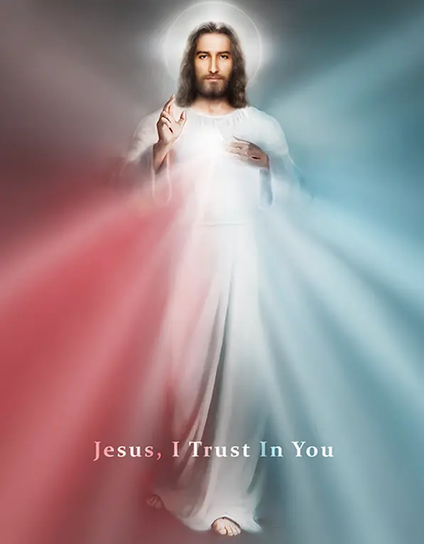 This is the 4th painting of the Divine Mercy Image painted by artist Richard L George